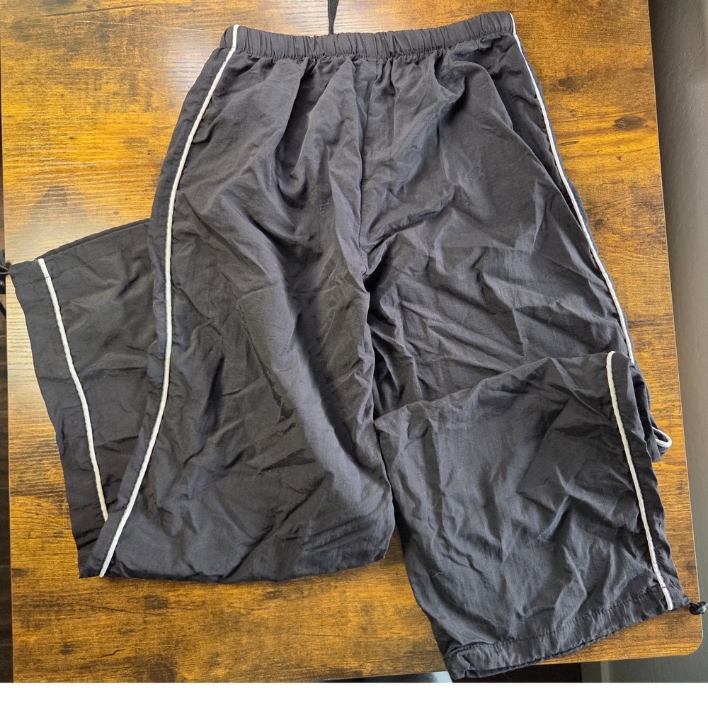 Mebius Black Nylon Track Pants White Piping Adjustable Hem Youth Size 12Y